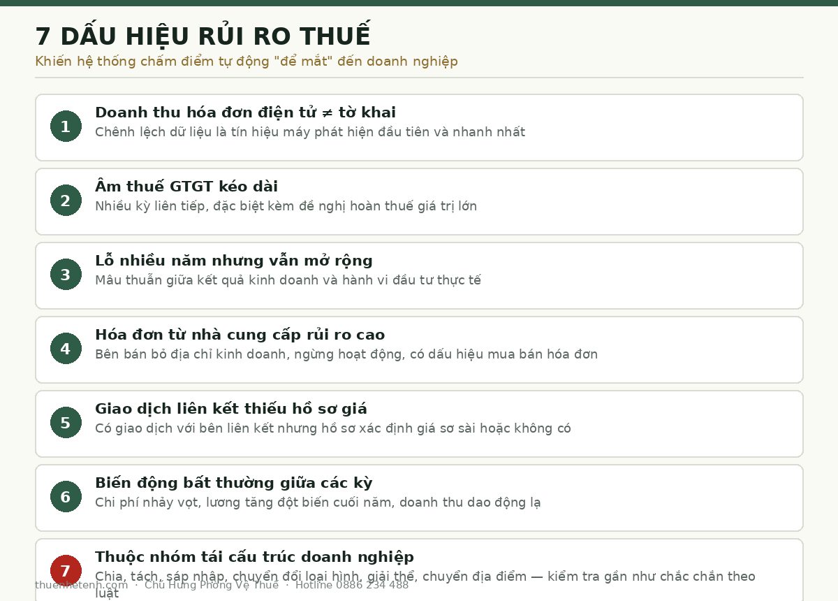 7 dấu hiệu rủi ro thuế khiến doanh nghiệp dễ bị kiểm tra thuế